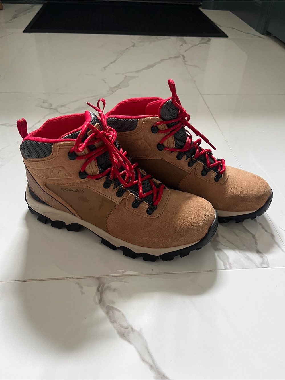 Columbia Men's Tan Waterproof Hiking Boots with Red Accents